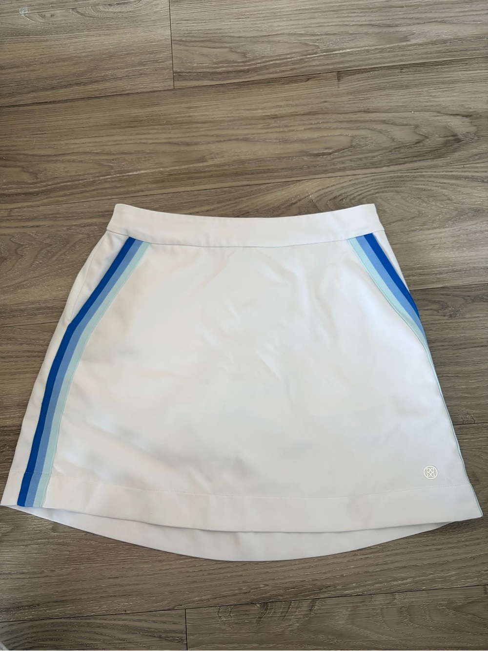 G/FORE White Mini Skirt with Blue Gradient Side Stripes